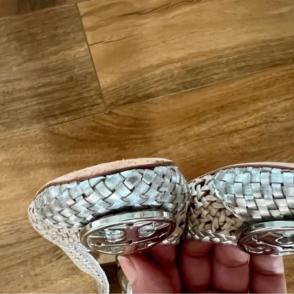 Tory Burch Chelsea woven ballet flats sz 8 natural/silver